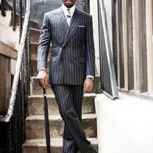 Индивидуальный заказ Slim Fit джентльмен в полоску Для мужчин Костюмы Свадебные вечерние Смокинги для женихов 2 шт. Костюмы для жениха Блейзер masculino утро костюм