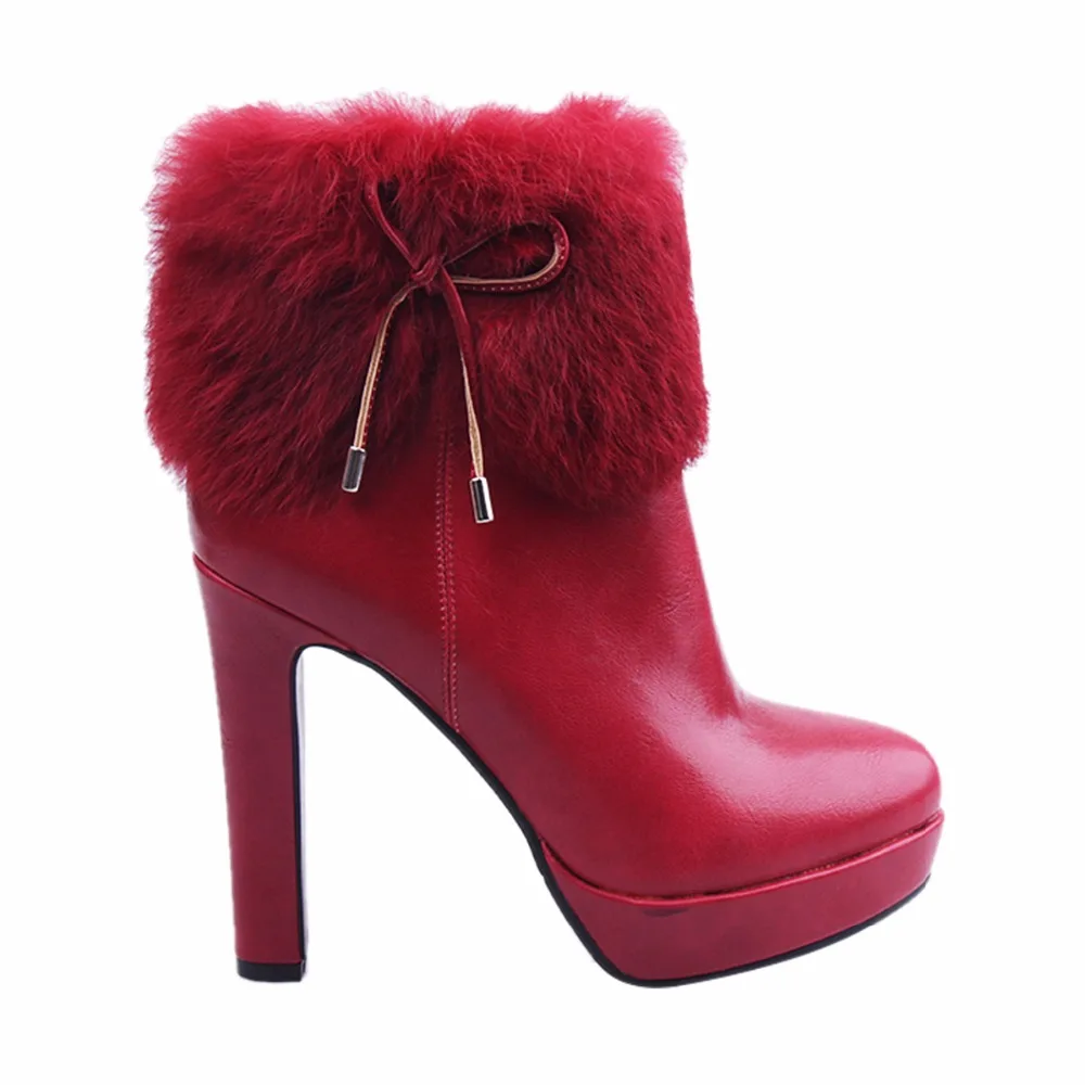 TIANMIMI High Heel Boots PU Red Fashion Winter Boot Bowknot Women Woman Botas Ankle Boots For Women Sexy Shoes J403-A1334 Women's Shoes