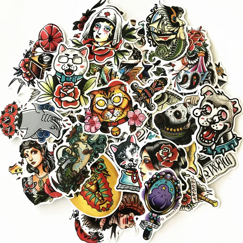 

50 Pcs/set Old-fashioned Vintage Girls Animal Stickers Norepeat for Pad Phone Case Laptop Car Skateboard Helmet Bicycle Suitcase