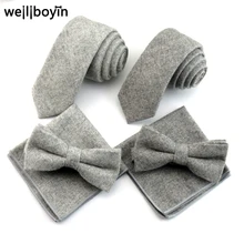 Однотонный серый галстук набор шерсть мужской галстук бабочка модный мужской Карманный платок квадратные Узкие галстуки для мужчин костюм рубашка гравата, тонкий 6 см