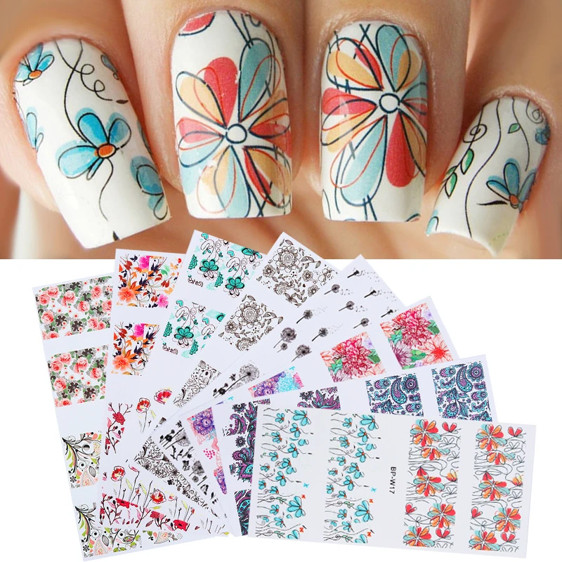 1 Sheet BORN PRETTY Nail Sticker Cute Flower Pattern Nail Art Water