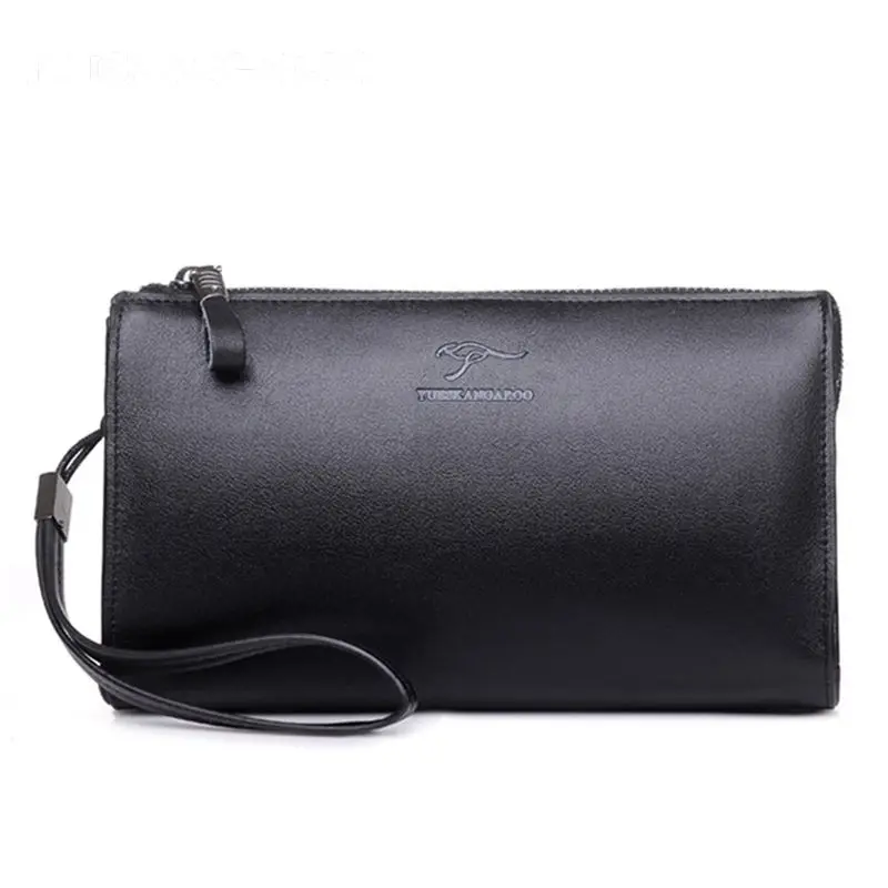 

KANGAROO Brand Pu Leather Men Clutch Bag High Capacity Purse Male Clutch Wristbands Zipper Mens Envelope Long Wallet For Phone