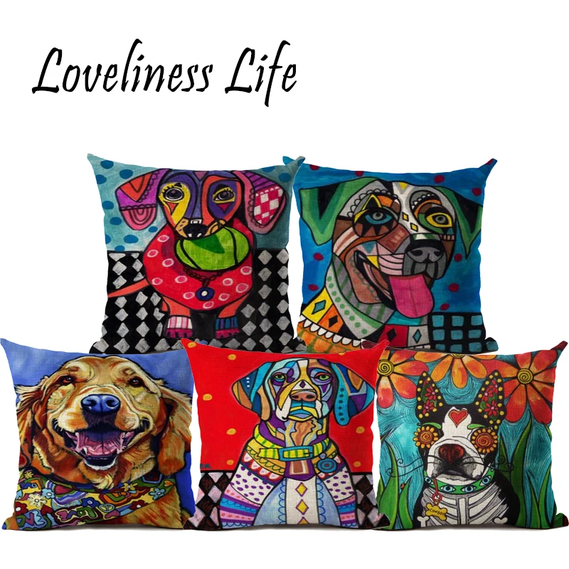 Colorful Pug Dog Collection Cushion Covers Linen Personalized Room