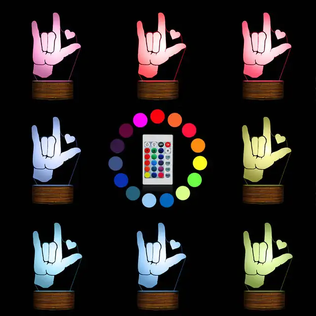 I Love You ASL American Sign Language 3D Optical illusion Light USB Modern Night Lamp Glowing