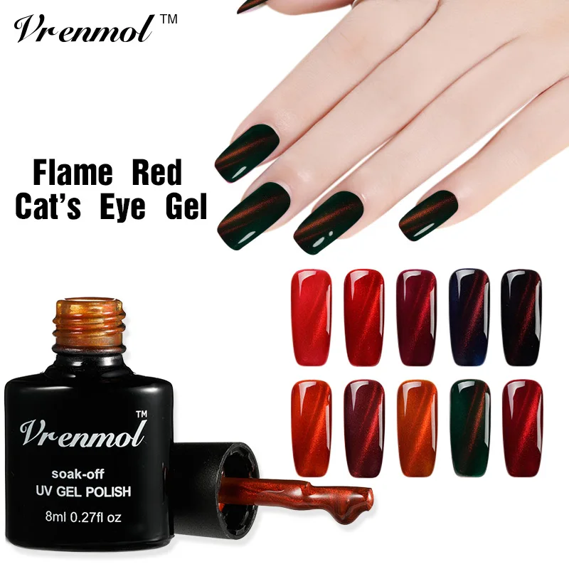 Vrenmol 8ml Red Flame UV Fire Cat Eye font b Nail b font Gel Polish Shining