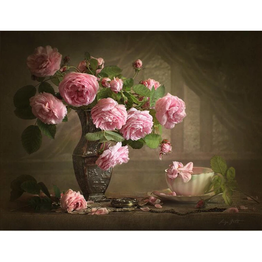 

Rose vase DIY Frameless Pictures Painting By Numbers DIY Digital Canvas Oil Painting Home Decor For Living Room 40x50cm RS321
