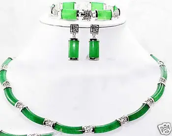 

Free Shipping New Jewelry Green stone Link Necklace Bracelet earrings set