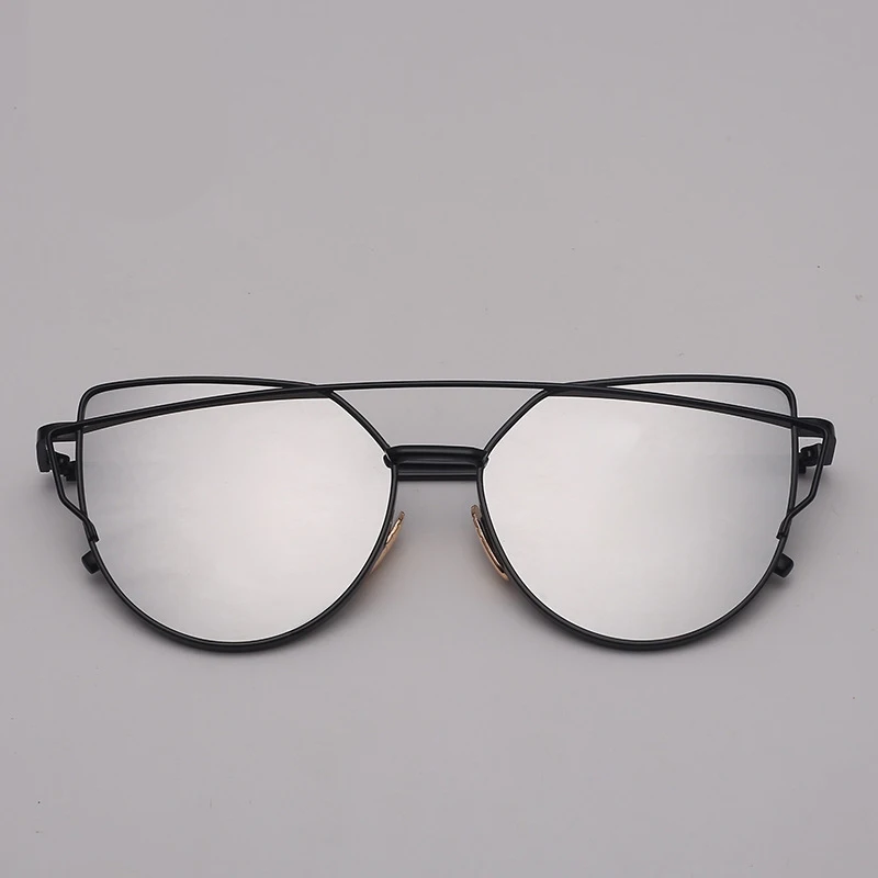 black silver RBROVO, фирменный дизайн, кошачий глаз, солнцезащитные очки для женщин, Ретро стиль, металлические, отражающие очки для женщин, зеркальные, Ретро стиль, Oculos De Sol Gafas - Цвет линз: black silver