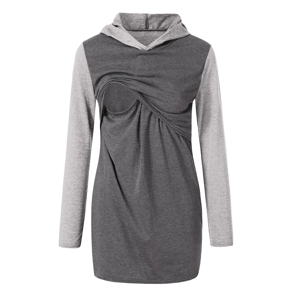 SAGACE блузка рубашка с длинными рукавами в стиле пэчворк Повседневный Топ с капюшоном для грудного вскармливания топы из полиэстера для грудного вскармливания осень-зима