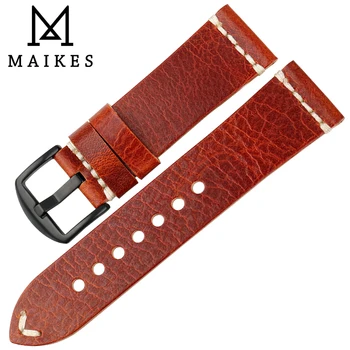 

MAIKES New Special Watch Band 22mm 24mm Watch Accessories Genuine Leather Watch Strap Vintage Greasedleather Watchband