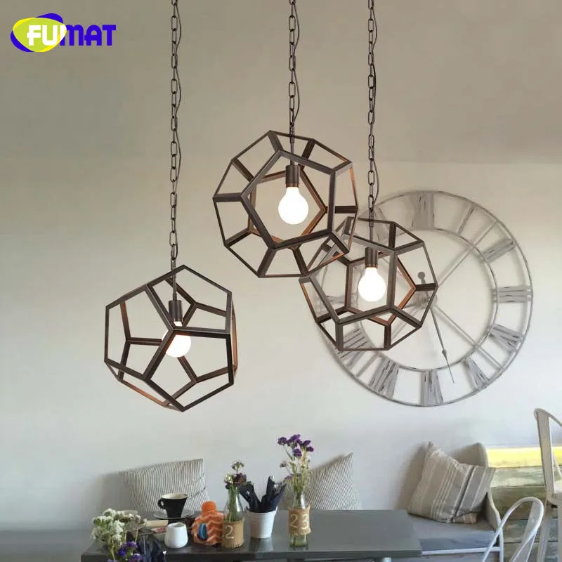 

Loft Pendant Lamp Industrial Vintage Style Polyhedron Metal Light Fixture Restaurant Lamp Bar Kitchen Lampadari Droplight