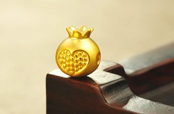 

New Real 999 24k Yellow Gold Pendant 3D Carved Heart Pomegranate Pendant