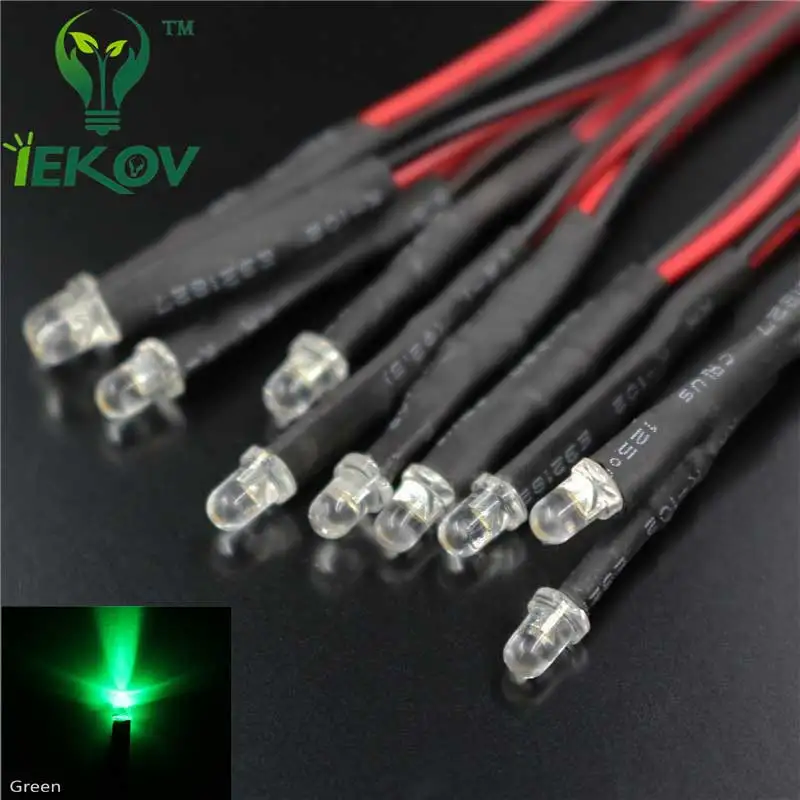 50 шт. LED диоды 3 мм 12 В Предварительно Проводные белые красные синие зеленые желтые