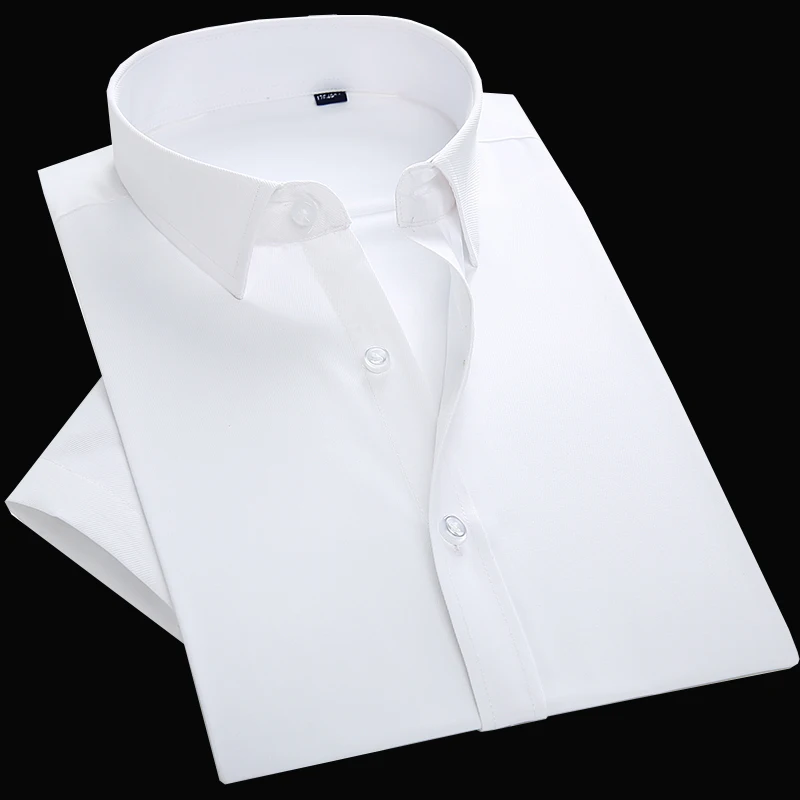 langmeng plus size 7XL men shirt short sleeve solid color work shirts mens social dress shirts white male Formal Business Shirt