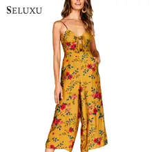 Seluxu 2019 Summer Women Jumpsuit Boho Spaghetti Strap Jumpsuit V-Neck Women Rompers Floral Print Rompers Sleeveless Jumpsuit fashionable ethnic style print spaghetti strap jumpsuit for women