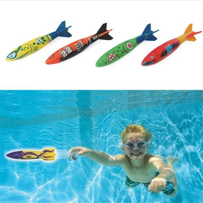 4Pcs Unterwasser Torpedo Rakete Kunststoff Werfen Schwimmen Tauchen Spielzeug 