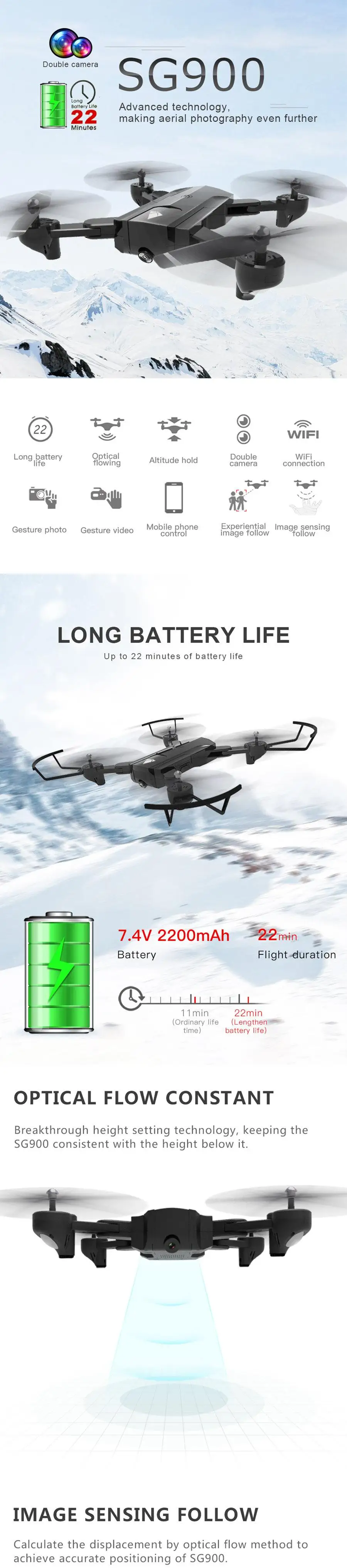 SG900 складной WiFi FPV с двойной камерой 720P HD Оптическое позиционирование потока RC Дрон Квадрокоптер RTF VS M69 VISUO XS809HW SG106