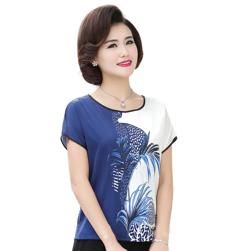 

Floral Printed Women Short Sleeve Tops 2019 Summer New Fashion Mother O-Neck T Shirt Bat Sleeve Loose Pullover Short Sleeve Tee