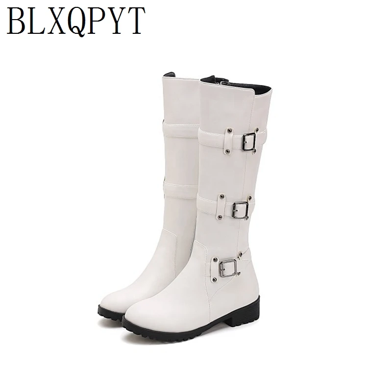 BLXQPYT Hot Sale Spring Autumn Knee High Boots Women Fashion zipper Square Heel Shoes Woman Winter Large Small Size 30-50 H8-1F