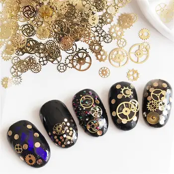 

1 Box 3D DIY Gold Steampunk Mechanical Component Gear Wheel Nail Art Flakes Rhinestone Decoration Tips Glitter Manicure Tools