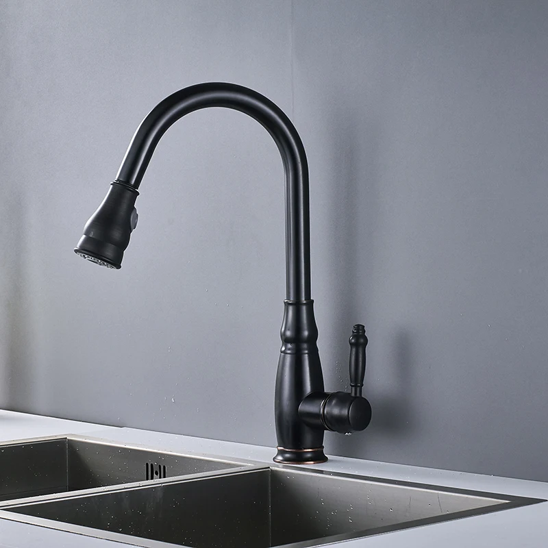 Luxury Golden Handheld Pull Out Kitchen Faucet Deck Mounted 360 Swivel Kitchen Mixer Hot and Cold Taps Stream Sprayer Nozzle