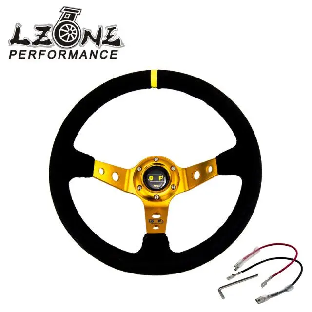 

LZONE - GOLD Steering wheel ID=14inch 350mm OMP Deep Corn Drifting Steering Wheel / Suede Leather Steering wheels JR-SW21G