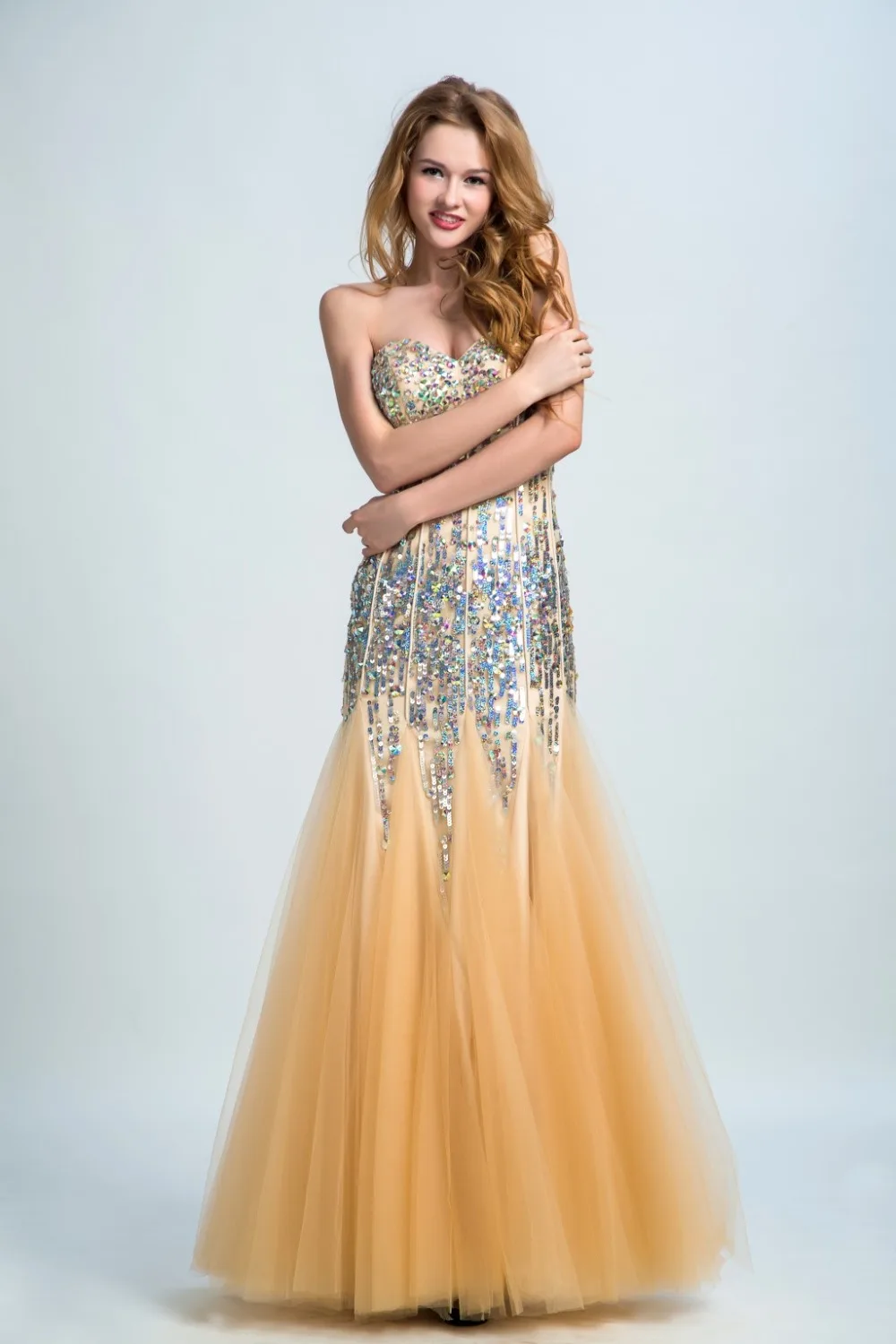 champagne mermaid evening gown