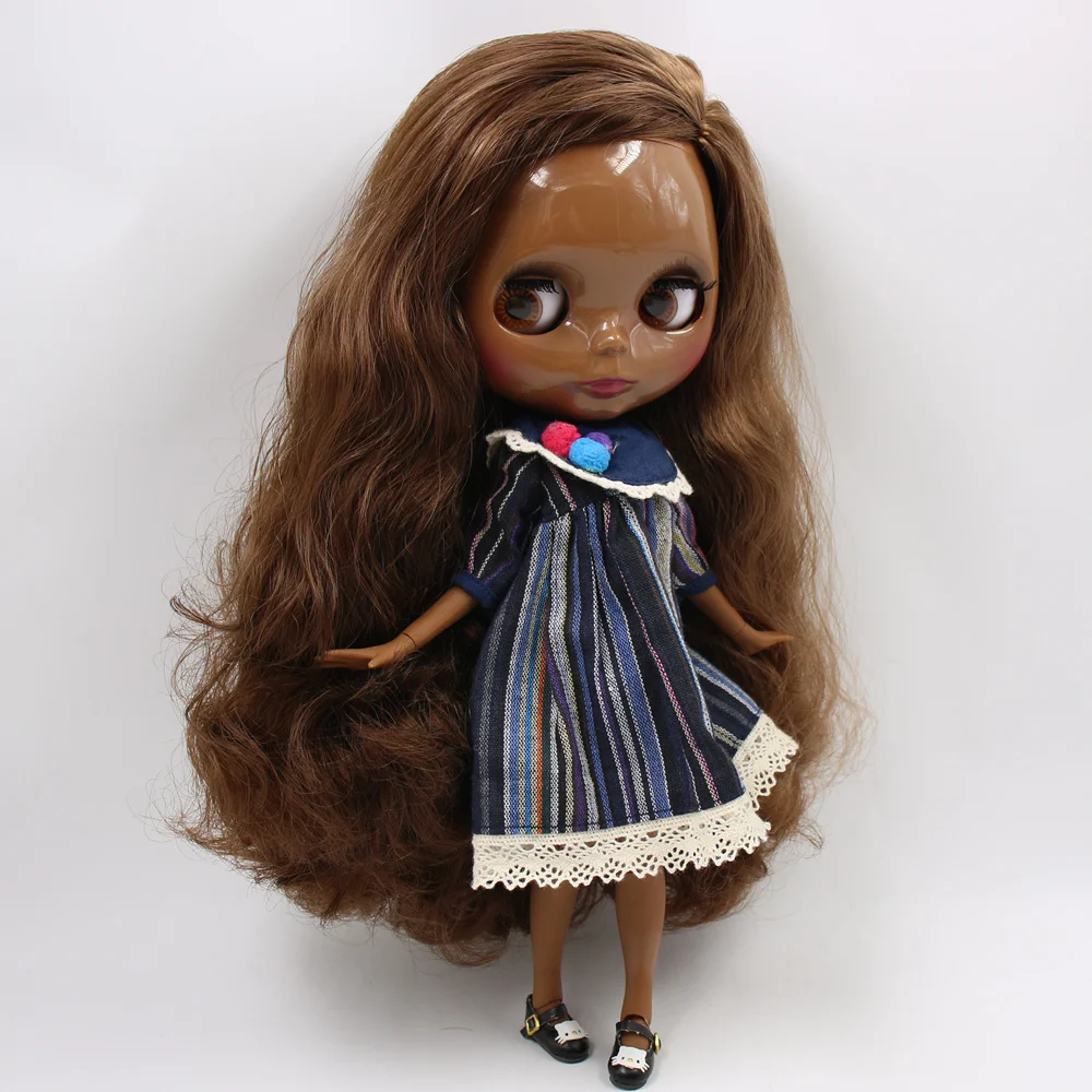 Salbei – Premium Custom Neo Blythe Puppe mit braunem Haar, dunkler Haut und glänzendem, süßem Gesicht 3