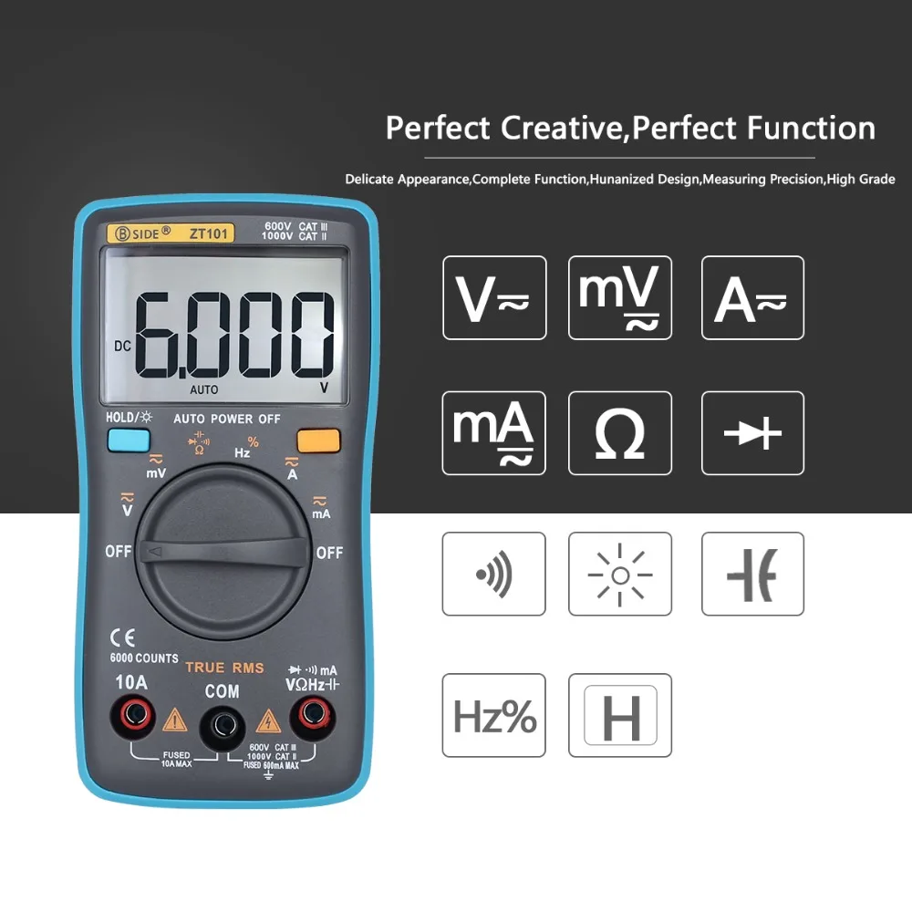 BSIDE Ture RMS цифровой мультиметр ZT101 Многофункциональный AC/DC Напряжение Ток Сопротивление Емкость Частота тестер