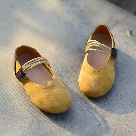 Лоферы из натуральной кожи; мягкая удобная одежда для мальчиков и девочек детская кожаная обувь Туфли без каблуков дышащая обувь на полукруглой подошве 02B - Цвет: Yellow