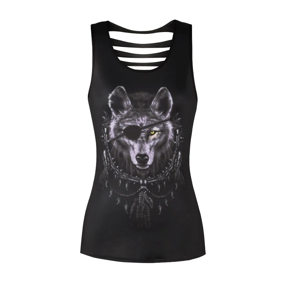 Отверстие дизайн готический майка на бретельках футболка топики женские жилет Скелет Роза животных зомби собака волк смерть - Цвет: 4