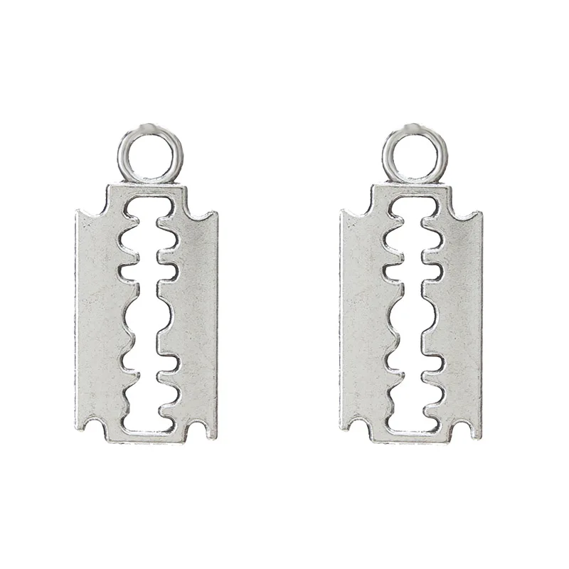 

20pcs Alloy Silver Plated Razor Blade Charms Bracelet Choker Necklace Pendant Charms For Jewelry Making Handmade Craft 14*11mm