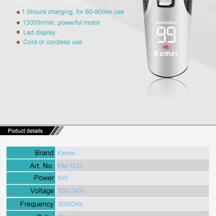 100-240 В Kemei аккумуляторная электрическая бритва Мужская бритвенная машина моющаяся электрическая бритва триммер Уход за лицом мощная Бритва для бороды