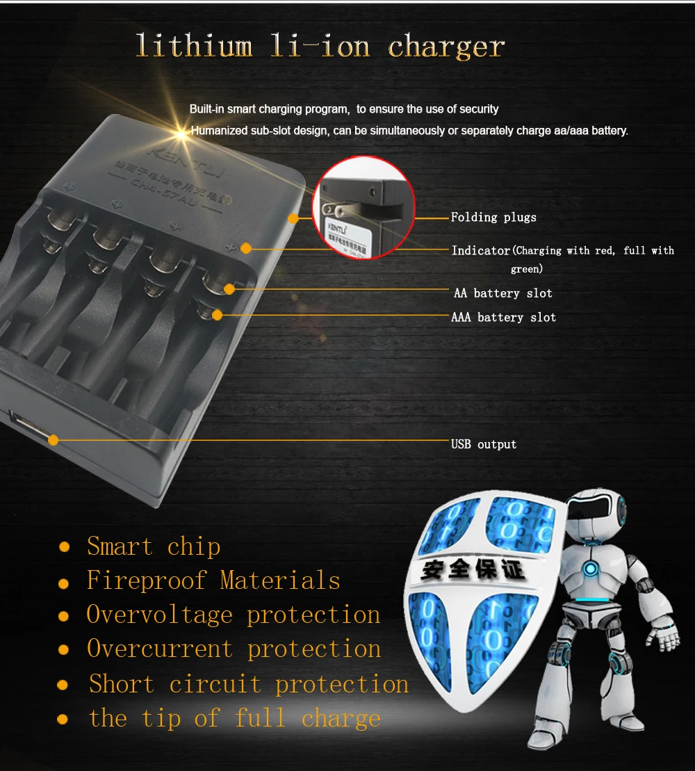 KENTLI 4 шт 1,5 v aa 3000 mwh литий-ионная литий-полимерная литиевая батарея+ 4 слота AA AAA литий-ионная умная зарядка