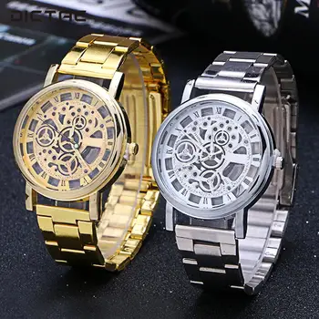 

Golden Silvery Quartz Watch Wrist Watch Hollow Business Hollowed Watch Unisex Valentine'S Day Gift