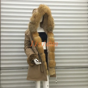 

lisidun 2018 fur coat fox parkas winter jacket coat women parka big real raccoon fur collar natural fox fur liner long outerwear