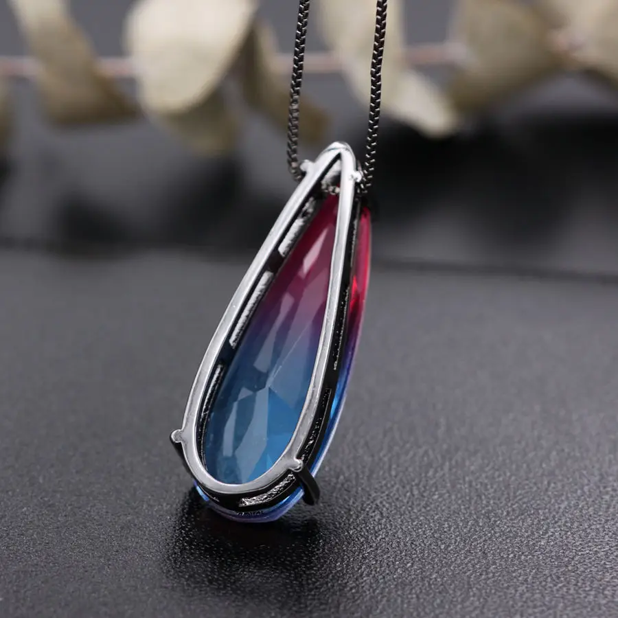 Long Chain Big Size Water Drop Pendant Necklaces For Women Fashion jewelry Multicolor Nature Stone Crytal Glass Pendant Necklace