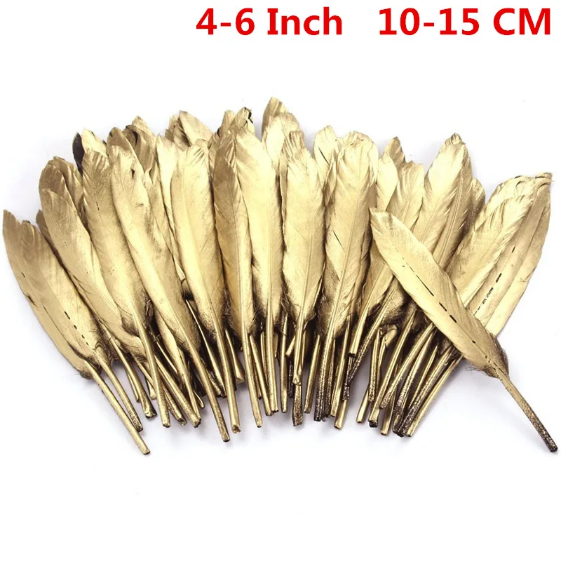 Блестящий золотистый Серебристый опущенные гусиные перья для рукоделия ювелирные аксессуары свадебное украшение утиное перо натуральные перья - Цвет: Gold 4-6 Inch