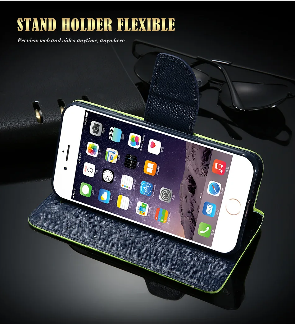 KISSCASE Fashion Leather Case For Apple iPhone 5 5S SE Flip Stand Wallet Cover For iPhone SE 5S Card Slots Hit Color Pouch Bag (8)