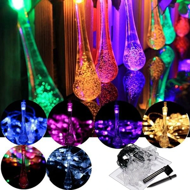 

Led Raindrop Fairy Solar Lights Waterproof Christmas Holiday Outdoor Garden Decoration Fairy Solar Battery String Lights
