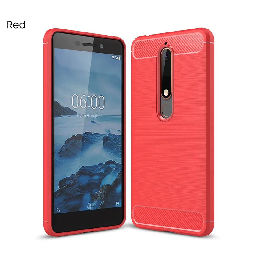 Роскошный мягкий карбоновый чехол для Nokia 6,1 чехол для Nokia 6 чехол силиконовый чехол на заднюю панель телефона для Nokia 6 TA-1068 TA-1050 - Цвет: Красный