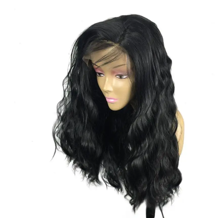 

Women's Fashion Brazilian Less Lace Front Full Wig Bob Wave Black Natural Looking Women Wigs 0621