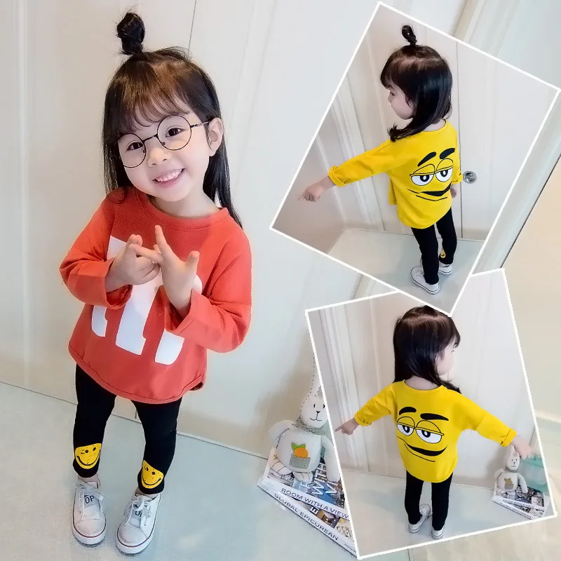 Cotton Baby Girl T-shirt Long Sleeved Spring Autumn Cartoon Letters M Kids Tops Boys Clothes Toddlers Tees 2