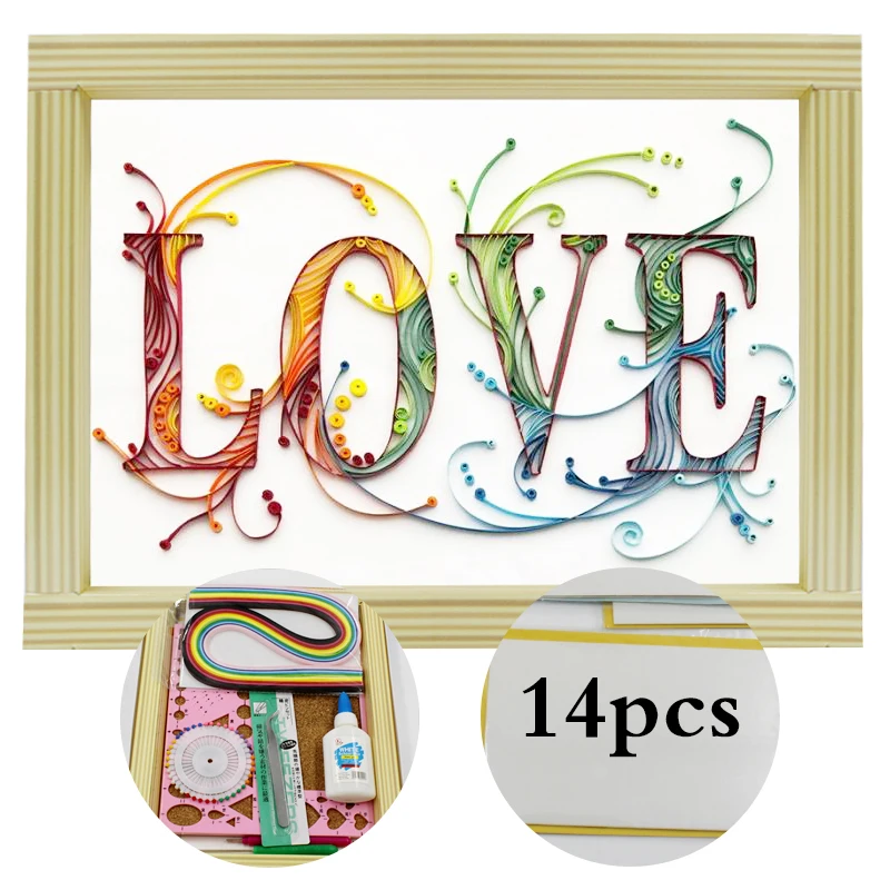 

16 colorful Quilling Paper Crafts Kits 14Pcs Tool set Rolling Strips DIY Collection Home Decoration Crafts color love Decorating