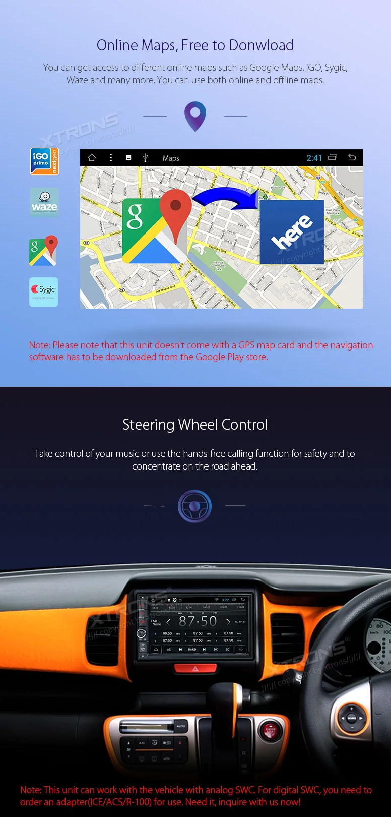 Top XTRONS 7 inch Android 7.1 Radio In Dash Universal Car Stereo Autoradio Player OBD DAB+Tuner GPS Navigate Steering Wheel No DVD 7
