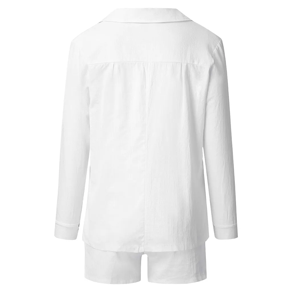 Женский комплект 2 шт., сексуальный топ с длинными рукавами+ шорты с v-образным вырезом, летние хлопковые шорты на пуговицах, костюм, летняя одежда для женщин#614