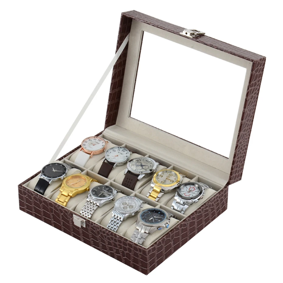 

10 Grids Watch Case Jewelry Storage Organizer PU Leather Watch Storage Case Box Holder for Jewelry Watch Display Storage Boxes