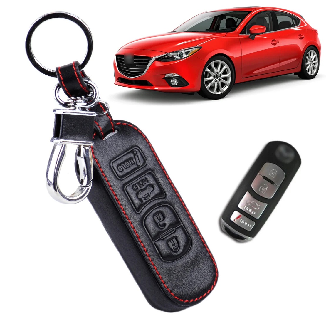 

DWCX Car Leather 4 Buttons Remote Smart Key Case Cover Holder High Quality 16.5x3x1.5cm for Mazda 3 6 CX5 CX7 CX9 MX-5 Miata