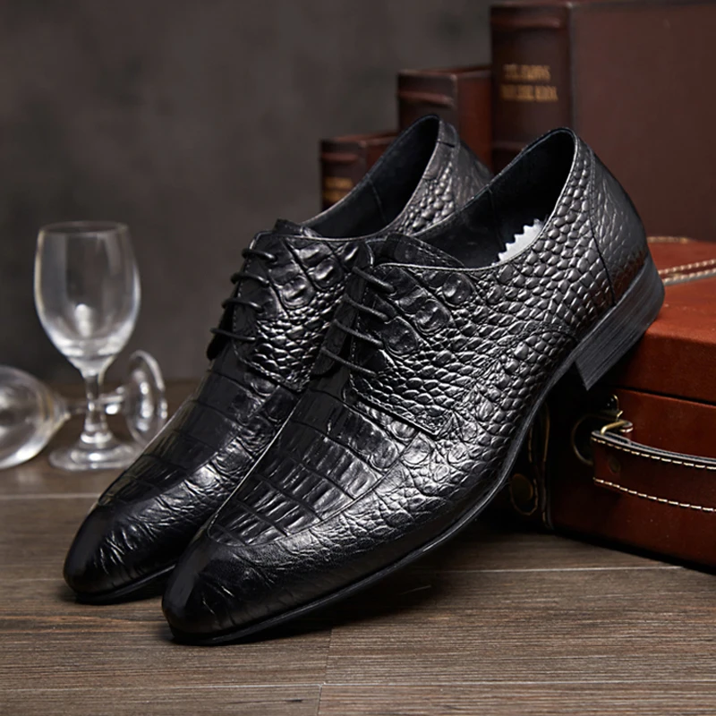 2017 Crocodile Pattern Leather Men's Genuine Leather Shoes Dress
