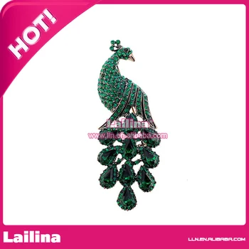 

100pcs/lot Green Vintage Style Peacock Crystal Brooch Pin